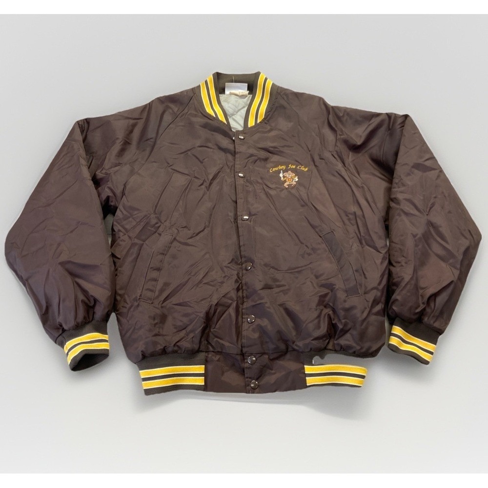 Wyoming Cowboys Satin Bomber Jacket Mens L Cowboy Joe Booster Club Vintage  80s